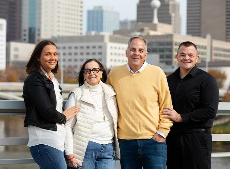 Family photo with a city skyline
